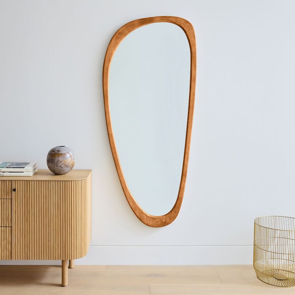 MidCentury Asymmetrical Wood Floor Mirror 72 cm W x 167 cm H West